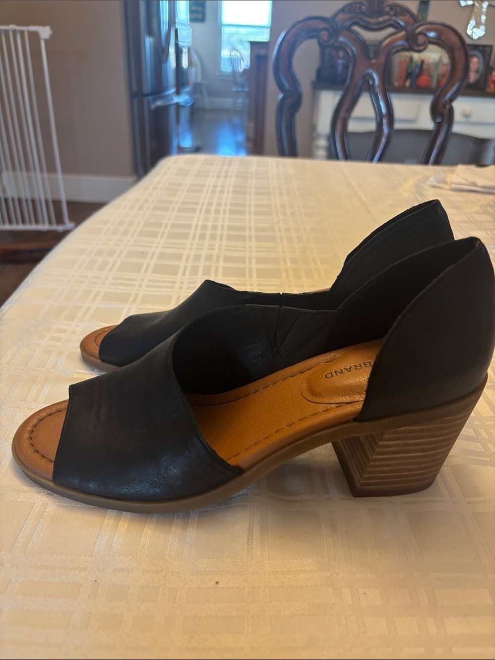 Lucky Brand Raheema Black Open-Peep Toe Slip-On Wedge Mules